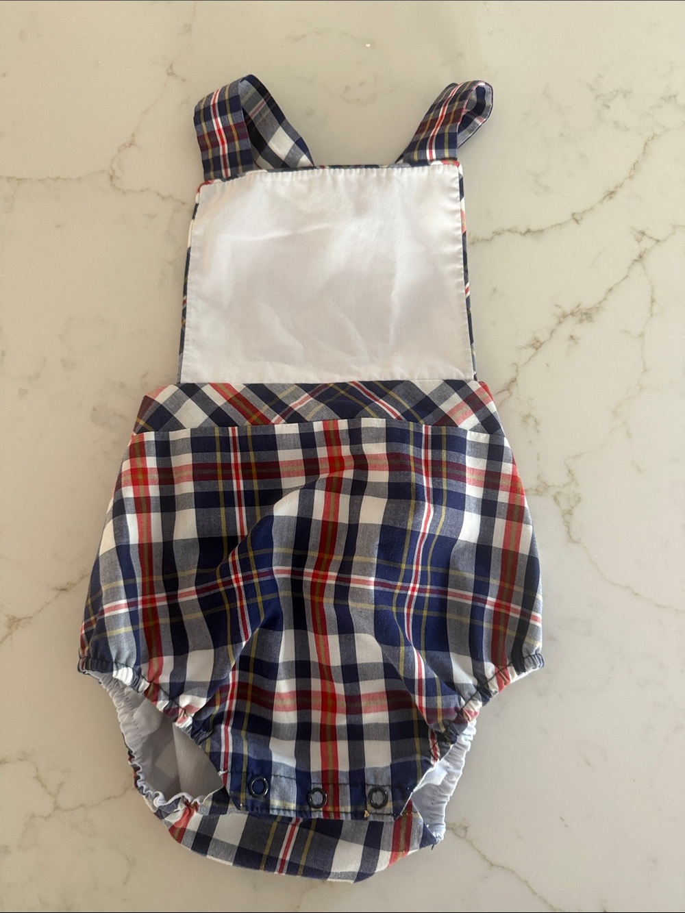 The Beaufort Bonnet Company Navy, White & Red Plaid Baby One‑Piece